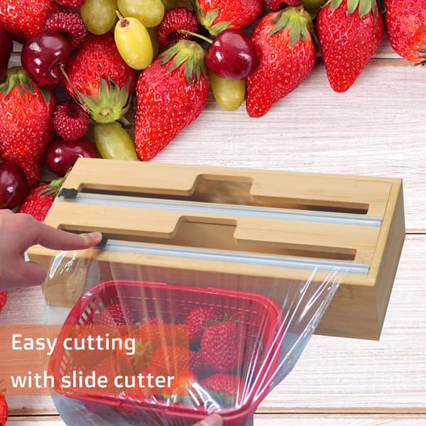[LCS] Plastfoliedispenser, 100 % bambu aluminiumfoliedispenser (2 i 1)