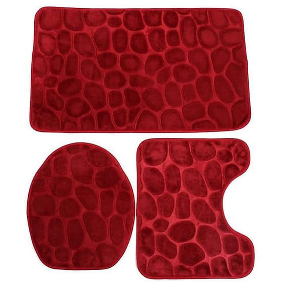 [LCS]3st Halkfri Toalettsitsöverdrag Sten Badrumsmatta Set red