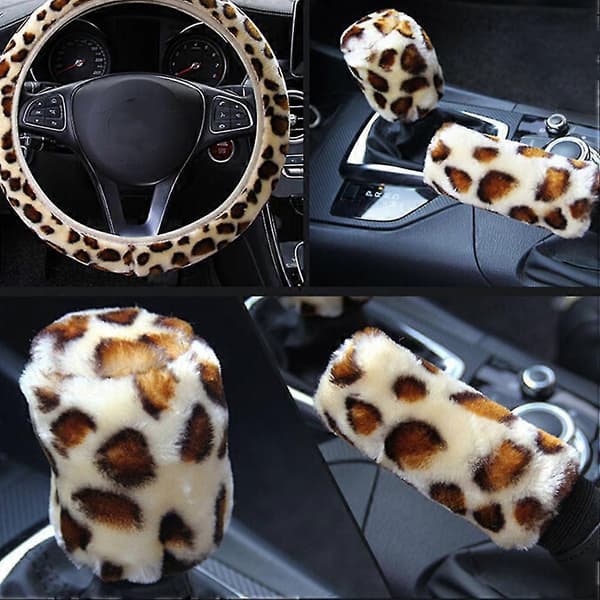 [LCS]3 stk/sæt Leopard Plys Ratdækken Vinter Biltilbehør Red