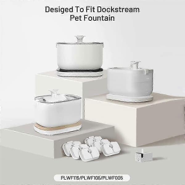 12-pak erstatningsfiltre til Dockstream kæledyrsfontæne PLWF005 PLWF115 WhiteBlack