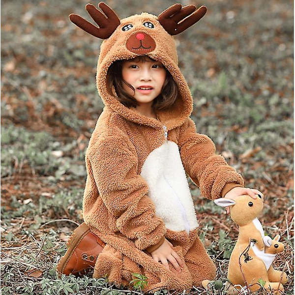 Unisex Børn 1-delt Varmt Rensdyr Julepyjamas Rollespil Dyrekostume XL