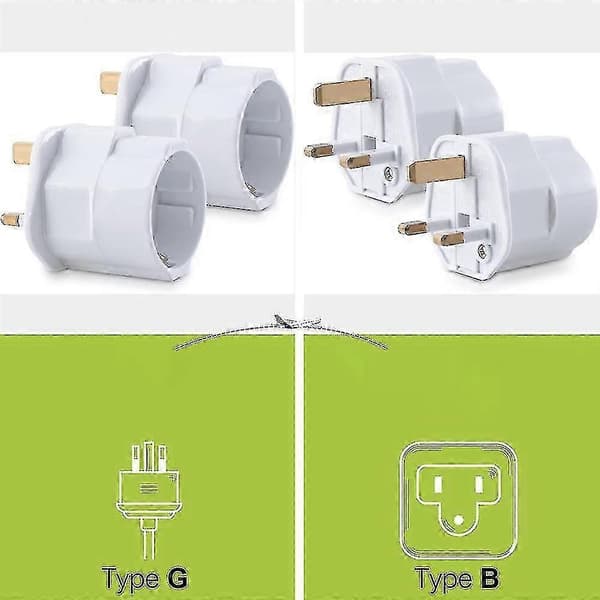 2x reiseadapterplugg for England - reiseplugg strømadapter EU til stikkontakt - reiseplugg White