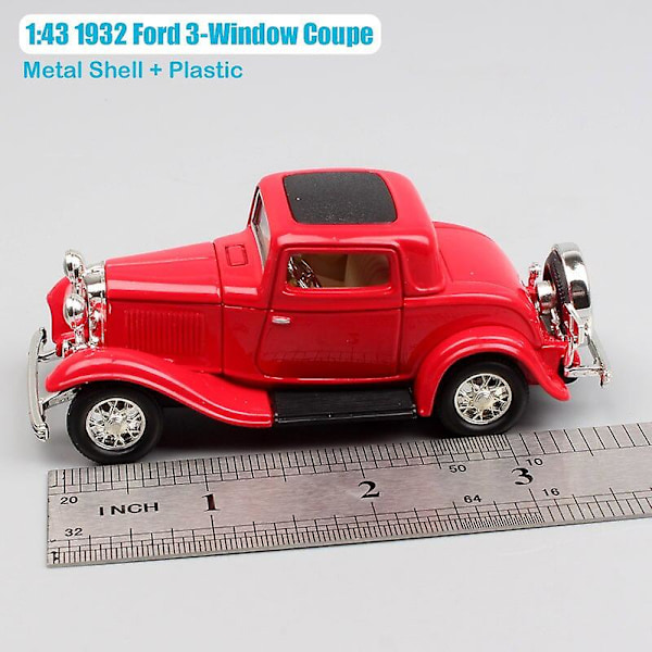 1:43 Skala Liten Ford Model B 18 Klassisk Tre Fönster Deluxe Coupe Metall Diecast Modell Bil Present Leksak 1932 För Barn Pojke