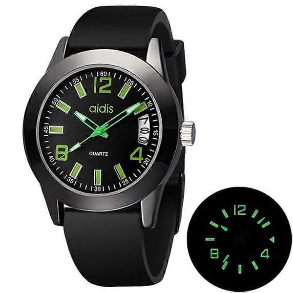 addies MY-1601 Lysende Version Silikone Urrem Kvarts Ur, Understøtter Kalender Green S