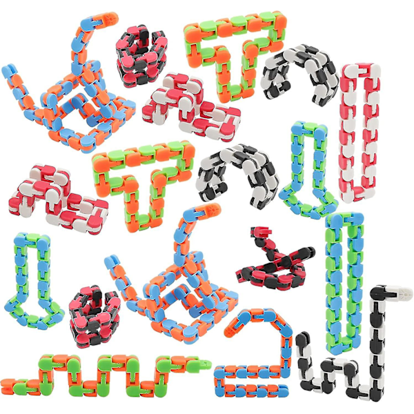 18-pack Wacky Tracks Snäpp- och Klick Fidget Leksaker Finger Sensoriska Leksaker, 24 Länkar Ormpussel för Stresslindring, Party Bag Fyllmedel,