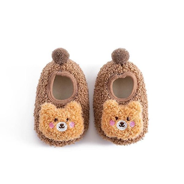 Baby Småbarn Anti-skli Fuzzy Tøffel Gulv Pustende Tykke Sko Sokker brown 6-12months