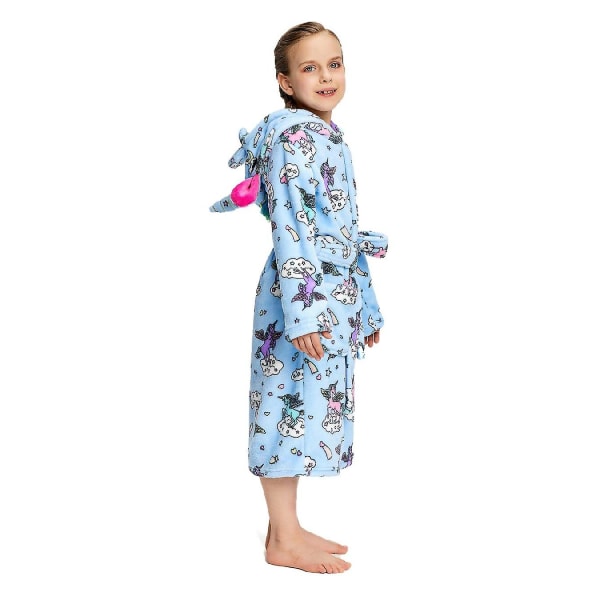 Reedca Girls Unicorn Robe Mjuk Huva Morgonrock Sovkläder Loungewear Presenter Till Flickor Toddler Barn Blå Tecknad film 5-7 Years