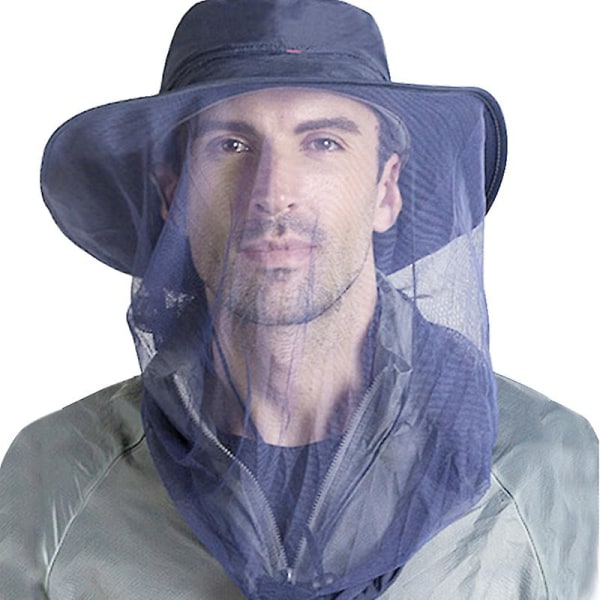 Mosquito Midge Head Net Hat Mesh Cover Insektsbi, kvinnor Män, utomhus djungelfiske Dark Blue