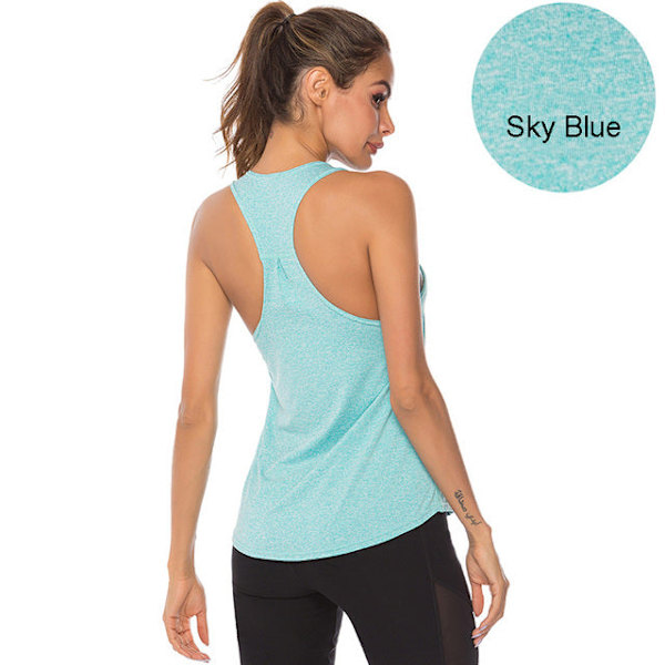 Yoga T-shirts Dame Sports Tank Top Atletisk Fitness Sports Tanktoppe Lyseblå XL Sky Blue