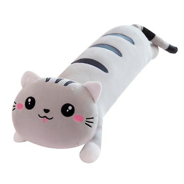 Katt Plyschleksak Lång Bomulls Docka Plysch Mjuk Bomull Fylld Sovkudde grey 50cm