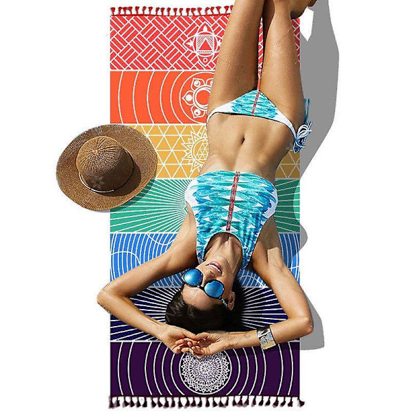 Regnbåge Boho Strandmat Mandala Filt Randig Väggbonad Tapetscarf Yogamatta 1cm X 45cm