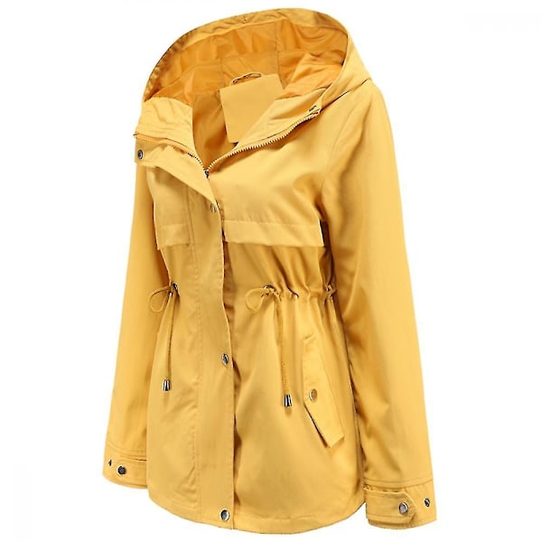 Dame Safari Militærjakke med Lynlås og Hætte med Snøre Yellow M