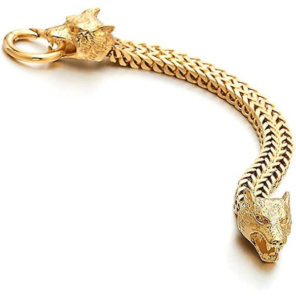 Moye Mens rostfritt stål Wolf Head Curb Chain Armband med Sp Golden