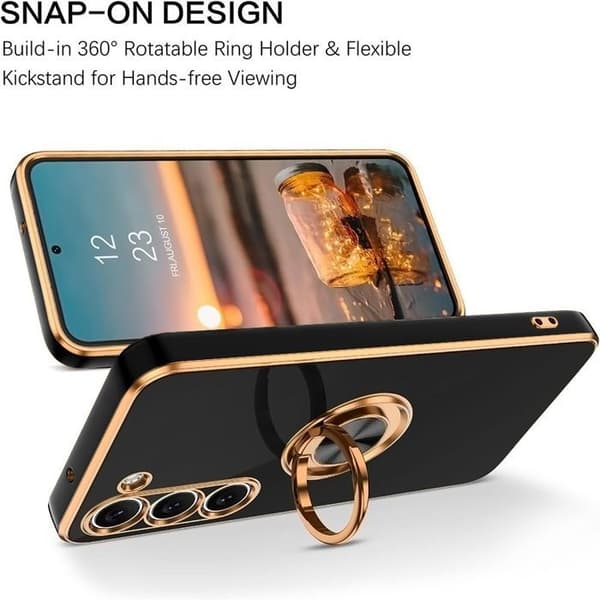 [LCS] Silikonecover - BOOLING - til Samsung Galaxy S25 FE - Stødabsorberende med roterende ring - Sort Svart