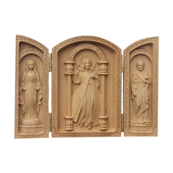 Triptyk Statue Ornament Religiøs Figur Skulptur for Soverom Utendørs Hjem