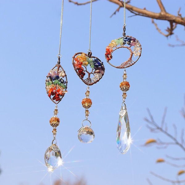 3 st Crystal Suncatcher hänge Handgjorda hängande regnbågsfärg Lucky Energy Stone Prism Ornament Leaf