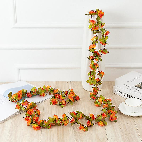 250cm Rose Kunstige Blomster Julekrans For Bryllup Hjem Romdekorasjon Vår Høst Orange 1