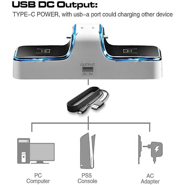 Dock-lader for Sony PS5 PS Playstation Play Station 5 Dualsense-kontroller, batterilader, dobbel gamepad-tilbehør
