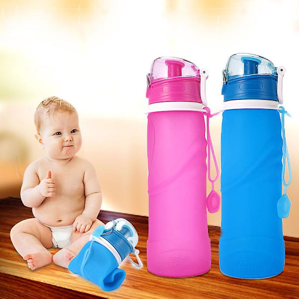750ml Högkvalitativ Miljövänlig Vikbar Läcksäker Silikonvattenflaska Kompatibel med Utomhussporter Camping Pink