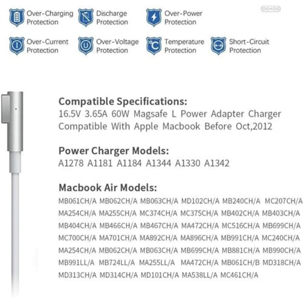 Macbook Oplader 60W L Type Ladekabel Macbook Pro Strømadaptere