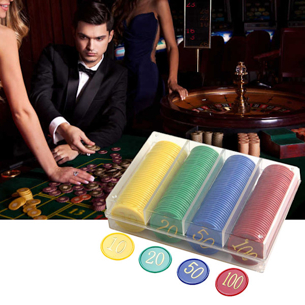 160 stk. plastik pokerchips værdi 10 20 50 100 store tal til chips mønter brætspil chips