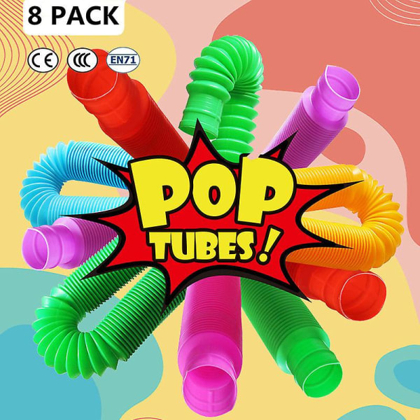 Pop Tube Sensoriska Leksaker, Stretch Tube För Barn Dekompression, Fördagis Finger Leksaker, 8 Pack