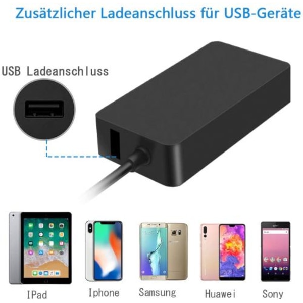 aifulo Strömförsörjning 65 W Surface Pro Laddare 65 W 15 V 4 A Pow