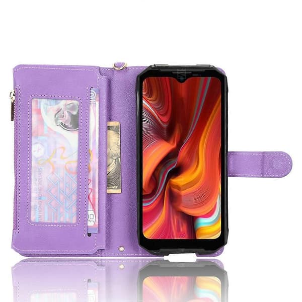 För Doogee S96 Pro Litchi Textur Dragkedja Läder Telefonfodral Purple
