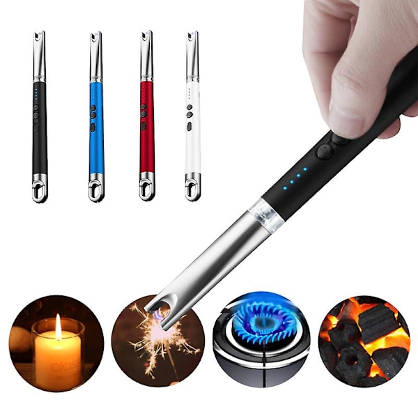 USB Lysbuelighter Elektrisk Lighter Flammeløs Lang Buelighter f Black