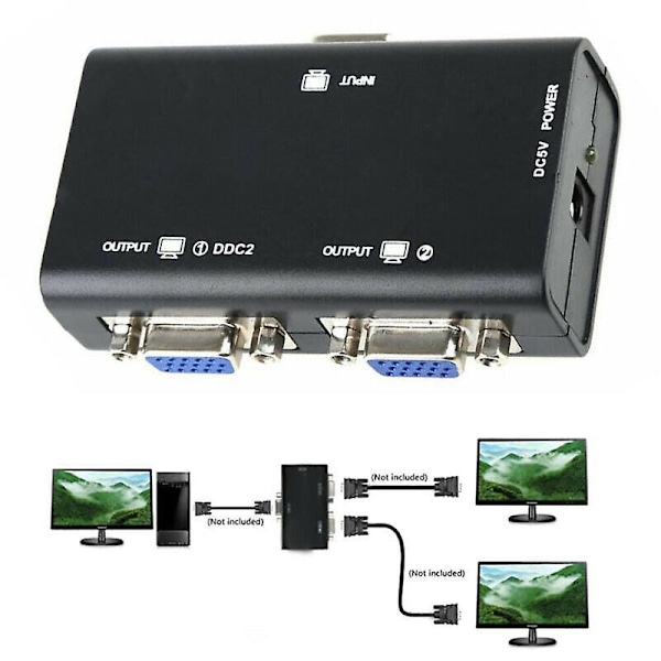 1 PC till 2 Skärmar 2 Port VGA SVGA Video LCD Splitter Box Adapter för PC LCD TV