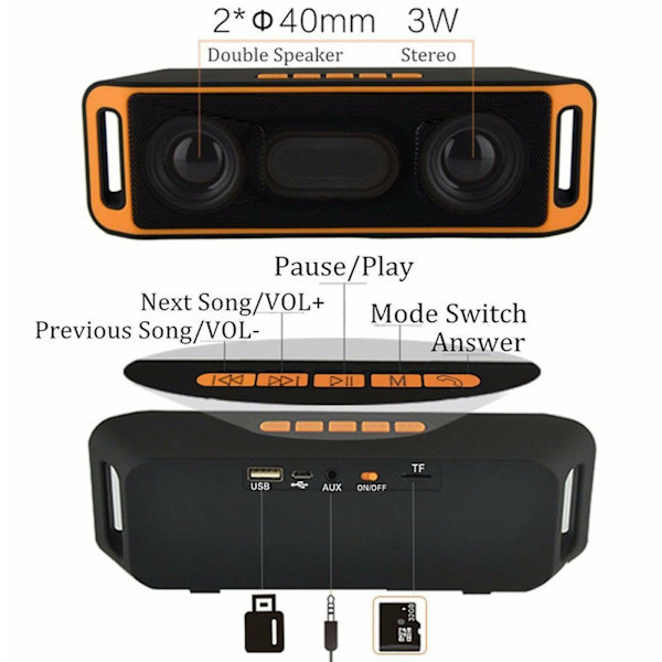 Langaton Bluetooth-kaiutin, korkea basso, kannettava sisä- ja ulkokäyttöön, stereokaiutin Orange