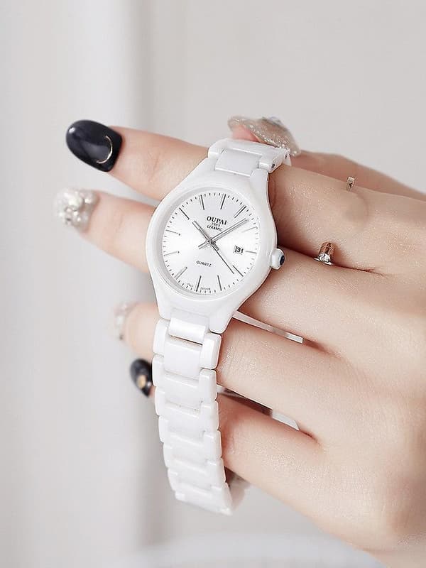 [LCS]Vit keramisk damklocka Enkelt temperament Silver needle luminous