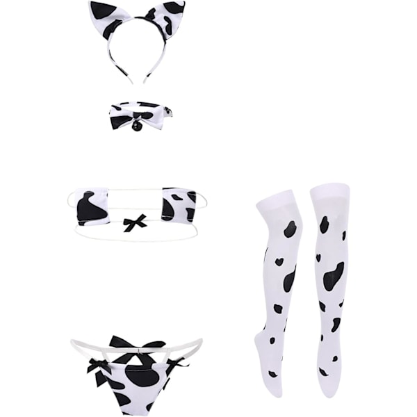 Sexig Mjölkko Underklädesset Anime Maid Cosplay Kostym Mini Bikini BH Bodysuit med Klockhalsband Strumpbyxor Outfit Vit Ko Micro One Size