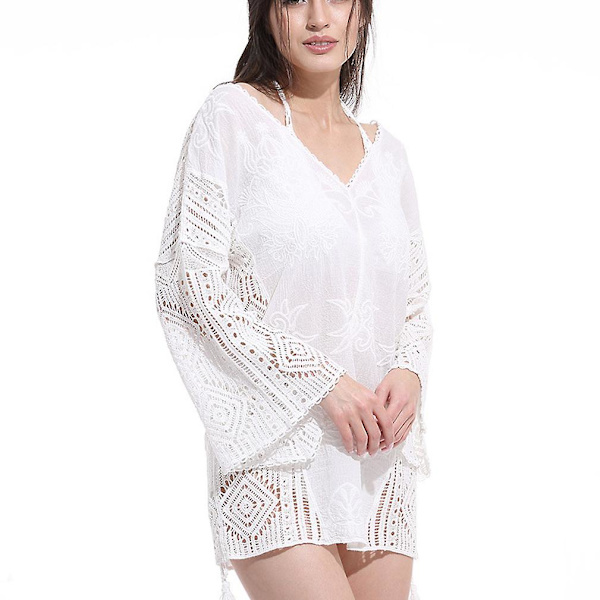 Utsvängd Bikiniöverdel Broderi Sommar Strandkläder Blus