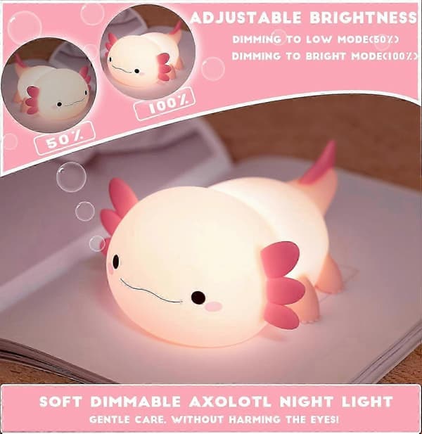 Sød Axolotl Silikone Natlampe USB Genopladelig Børneværelse Sovende Sengelampe Gaver til Børn