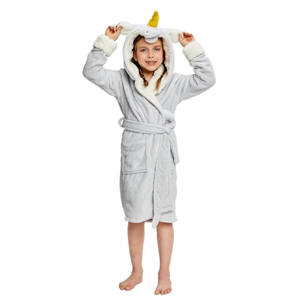 Reedca Piger Enhjørning Morgenkåbe Blød Hætte Badekåbe Nattøj Loungewear Gaver Til Piger Småbørn Børn Sherpa Grå Enhjørning 3-4 Years