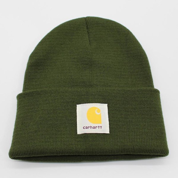 Klassisk stickad Slouch cap unisex mjuk varm ull höst- och vintermössa för män och Army Green