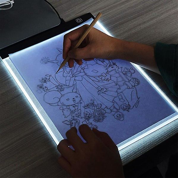 Tre Nivåer Dimming A4 LED Sporingsplate Digital Pad USB Nettbrett Lysplate Kopibrett Elektronisk Kunst Grafisk Maleri Wacom Pad Black
