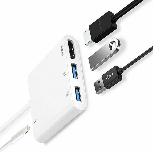 Lightning HDMI -kaapeli USB 3.0 PD Kamera AV-sovitin iPhone SE XS XR 11Pro iPadille