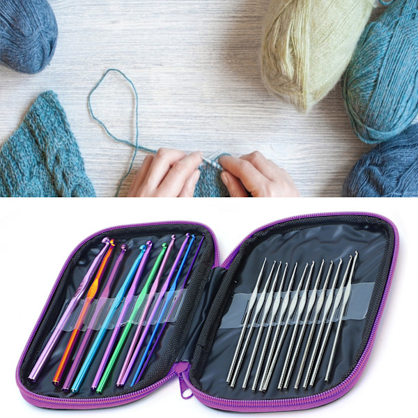 100 st virknålsset DIY 22 virknålsset med små tillbehör för stickentusiaster nybörjare Lila