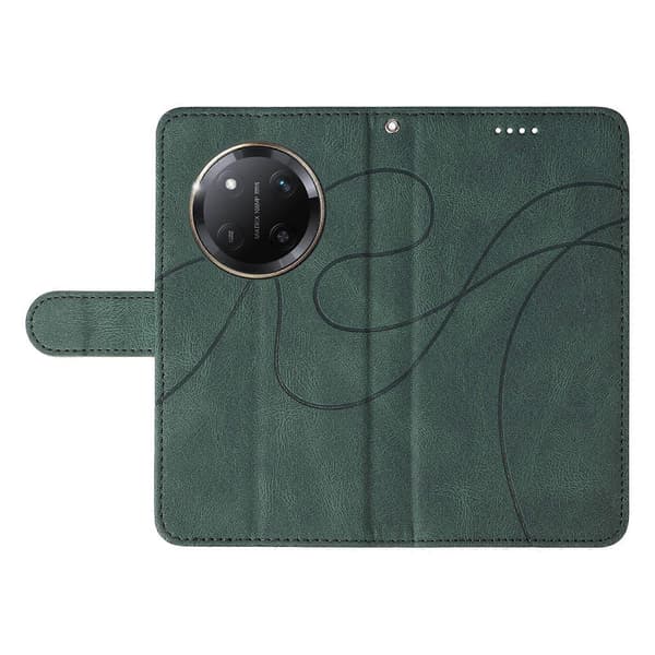 Plånboksfodral i läder med stativ och böjd linjedesign för Honor Magic7 Lite 5G Green
