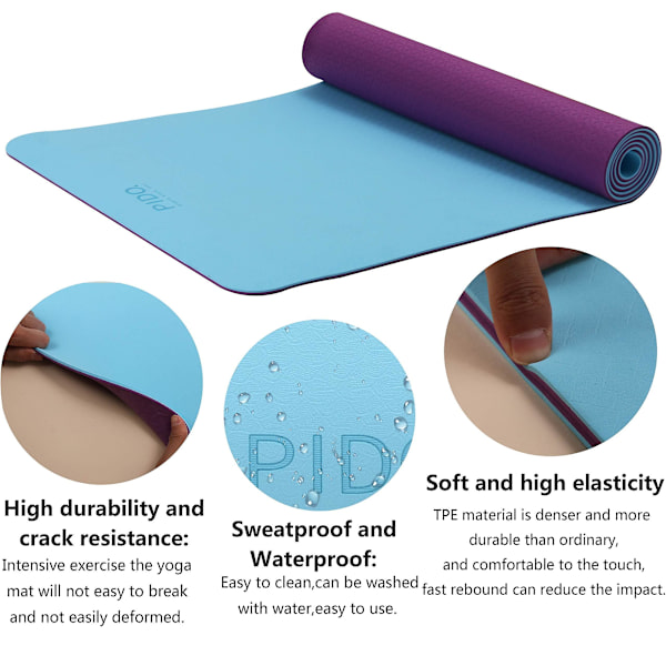 Yogamatta Träningsmatta Specifikationer 183 cm X 61 cm, Lättvikts Reseyogamatta Tunn 6 mm Halkfri Rem