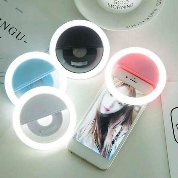 (Hvid) Universal Selfie LED Lys Ring Flash Fill Clip Kamera Kompatibel med Telefoner Laptops Tablet