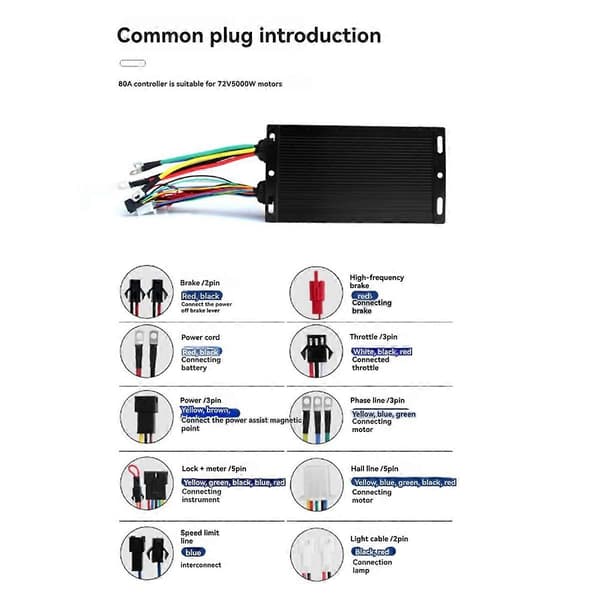 Ebike Controller 72V 80A 5000W Fyrkantsvåg Enkelläge