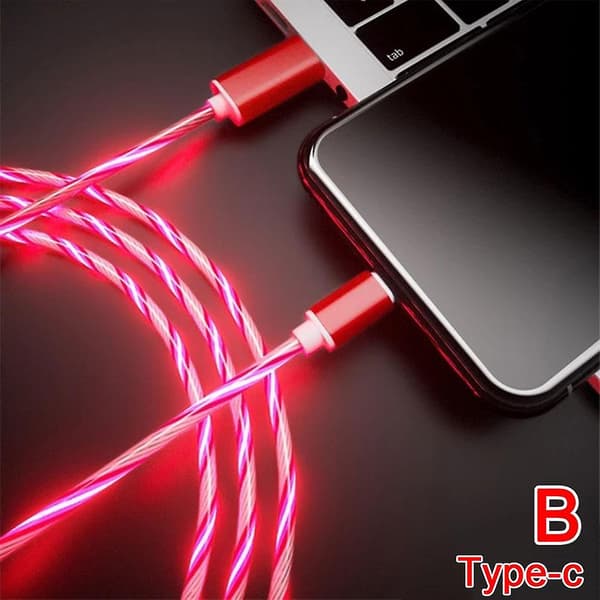 Android/TypeC-pikalatauskaapeli LED-valolla, hehkuva virtaava USB-kaapeli, värikäs Red Typec