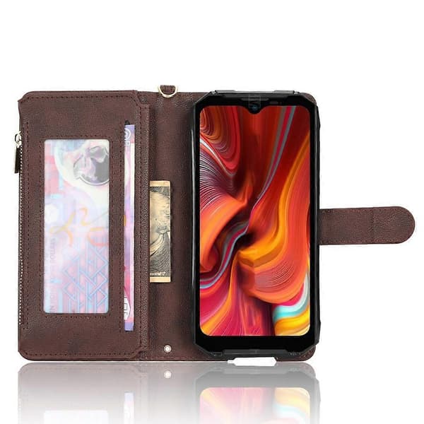 For Doogee S96 Pro Litchi Tekstur Glidelås Lær Telefonveske Brown