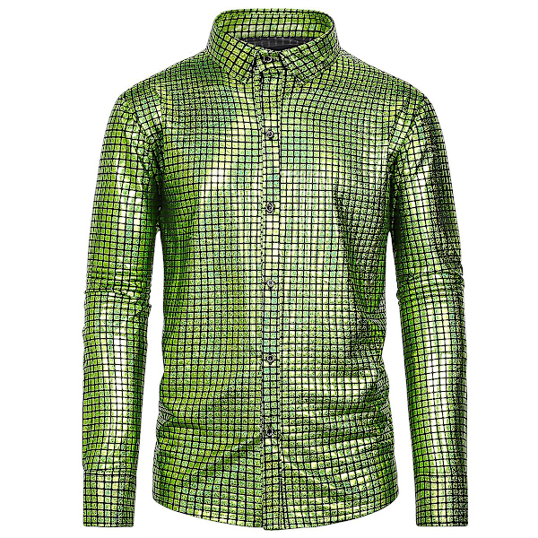 Swotgdoby Herre Sparkle Sequins Check Revers Langærmet Skjorte