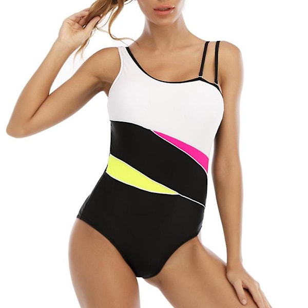 Dam Baddräkt i Ett Stycke Patchwork Mode Bekväm Baddräkt För Sommarsimning XL