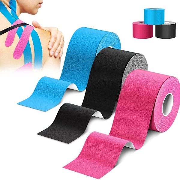 Kinesiologitape - 3 ruller, blanding av 5m x 5cm hver, vanntett sportstape - Perfet