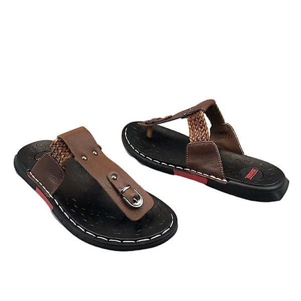 Herr Läder Casual Flip Flops Andningsbara Sandaler Trendiga 44